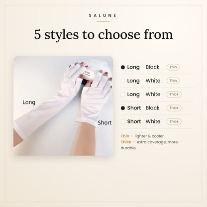 UV manicure gloves in 5 styles, black and white, short and long